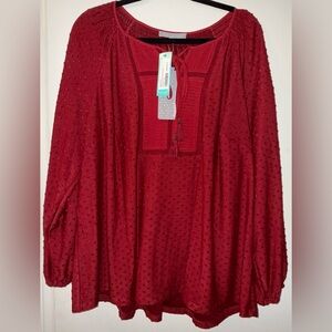 Daniel Rainn Deep Red/Burgundy Textured Blouse